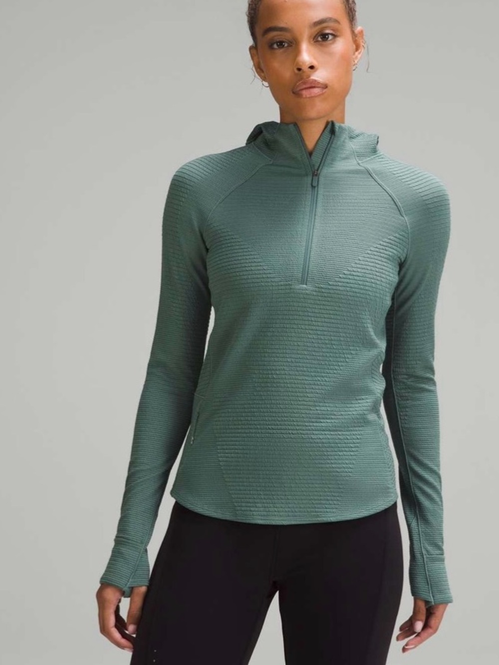 lululemon athletica Forest Green Half-Zip Hooded Long Sleeve Top